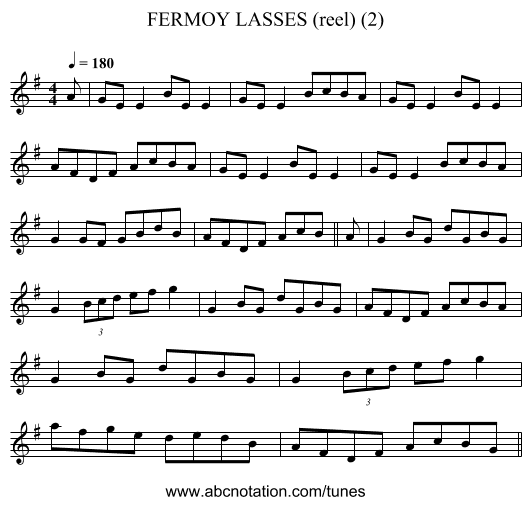 FERMOY LASSES (reel) (2) - staff notation