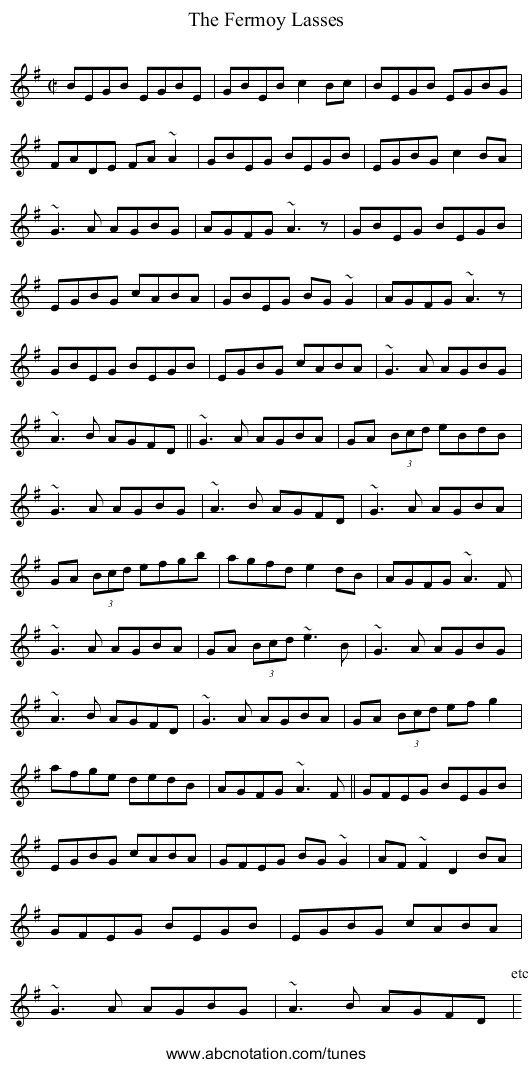 Fermoy Lasses, The - staff notation