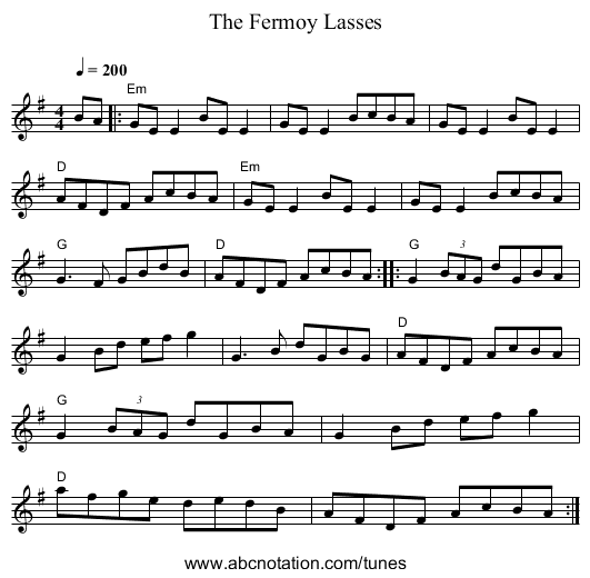 Fermoy Lasses, The - staff notation