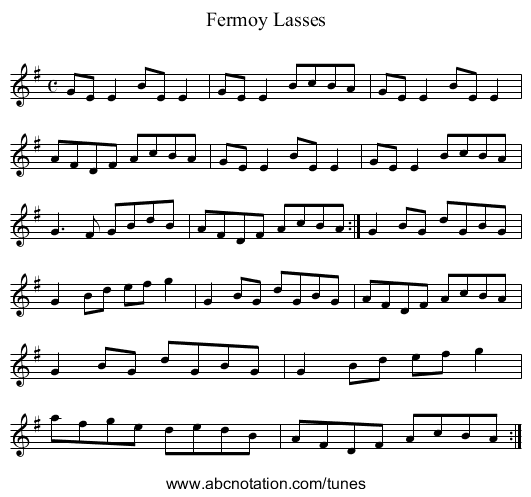 Fermoy Lasses - staff notation