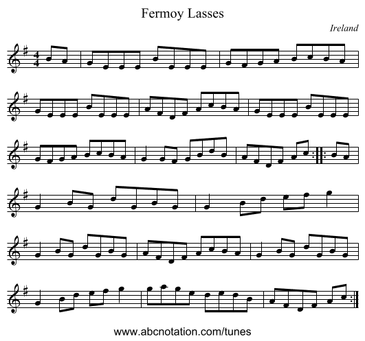 Fermoy Lasses - staff notation