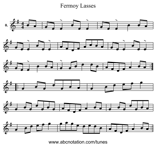 Fermoy Lasses - staff notation