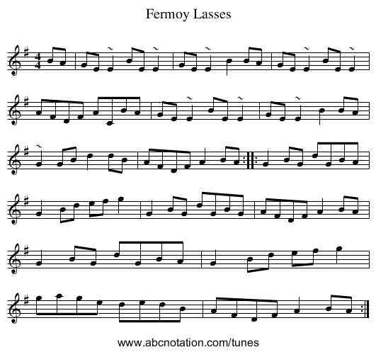 Fermoy Lasses - staff notation