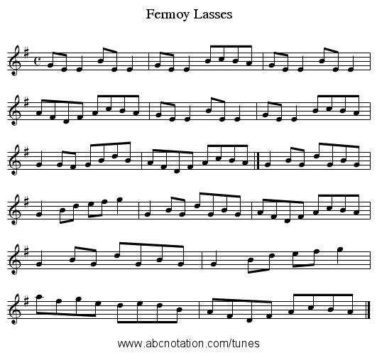 Fermoy Lasses - staff notation