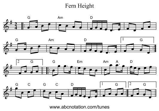 Fern Height - staff notation