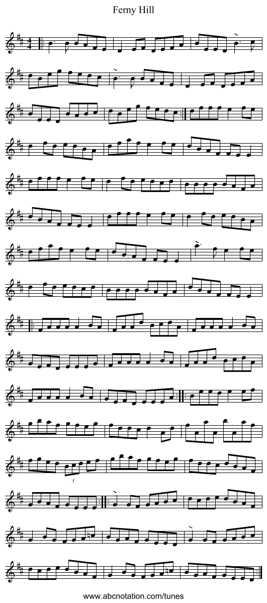 Ferny Hill - staff notation