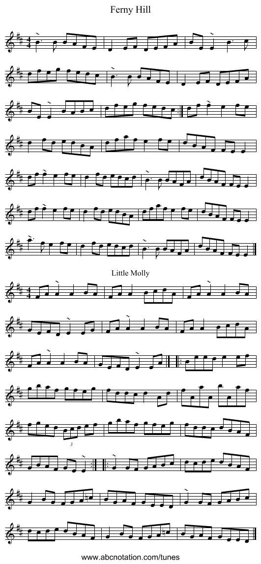 Ferny Hill - staff notation