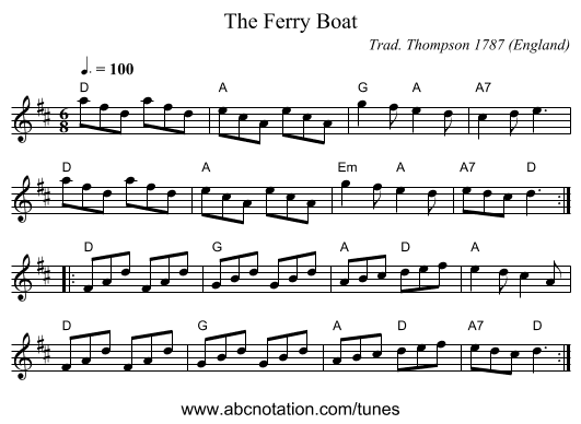 Ferry Boat, The - staff notation