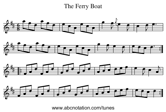 Ferry Boat, The - staff notation
