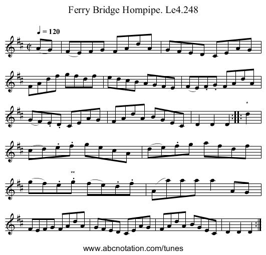 Ferry Bridge Hornpipe. Le4.248 - staff notation