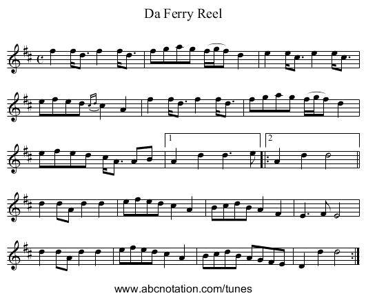 Ferry Reel, Da - staff notation