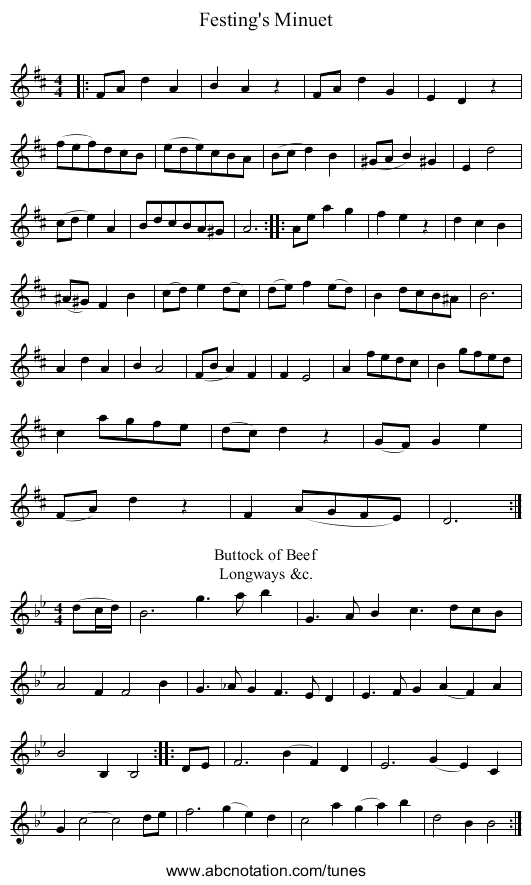 Festing's Minuet - staff notation