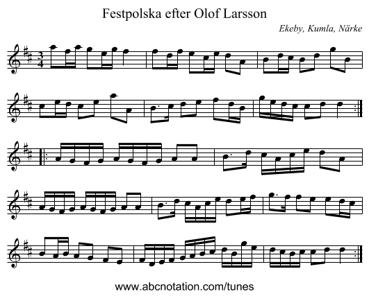 Festpolska efter Olof Larsson - staff notation