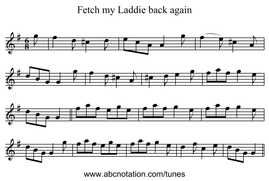 Fetch my Laddie back again - staff notation