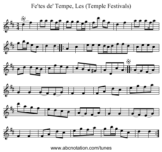 Fe'tes de' Tempe, Les (Temple Festivals) - staff notation