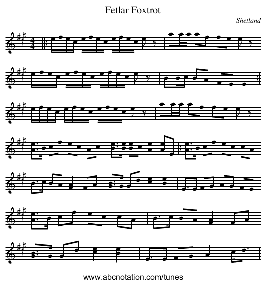 Fetlar Foxtrot - staff notation