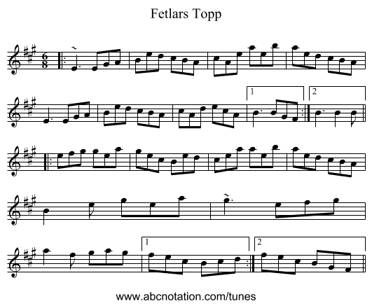 Fetlars Topp - staff notation