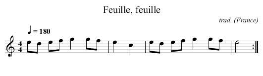 Feuille, feuille - staff notation