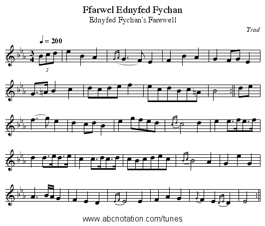 Ffarwel Ednyfed Fychan - staff notation