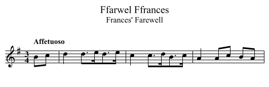 Ffarwel Ffrances - staff notation