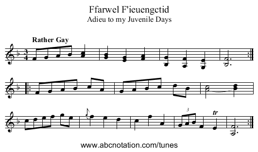 Ffarwel F'ieuengctid - staff notation