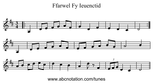 Ffarwel Fy Ieuenctid - staff notation