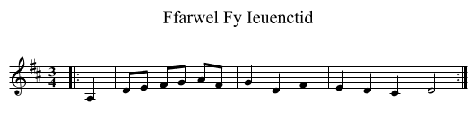 Ffarwel Fy Ieuenctid - staff notation