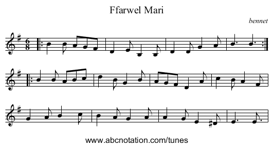 Ffarwel Mari - staff notation