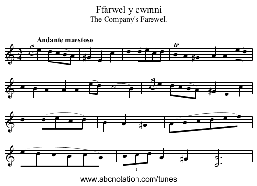 Ffarwel y cwmni - staff notation