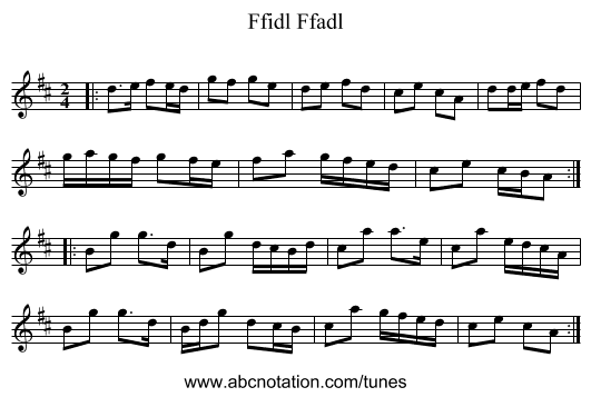 Ffidl Ffadl - staff notation