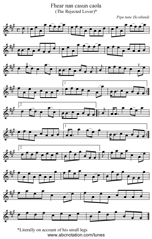 Fhear nan casun caola - staff notation