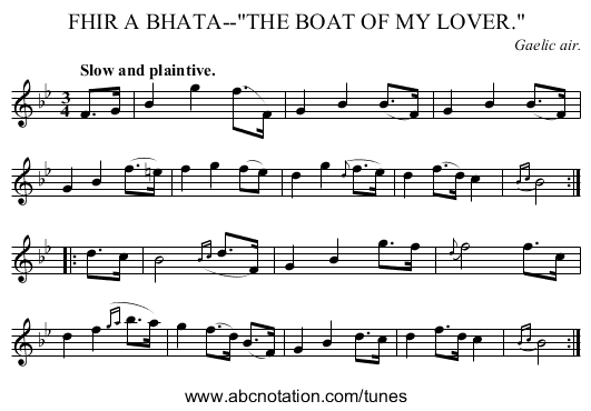 FHIR A BHATA--THE BOAT OF MY LOVER. - staff notation