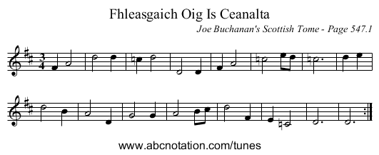 Fhleasgaich Oig Is Ceanalta - staff notation