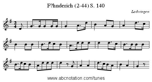 F?hnderich (2-44) S. 140 - staff notation