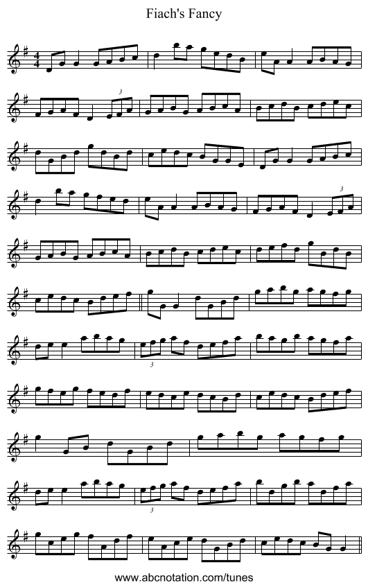 Fiach's Fancy - staff notation