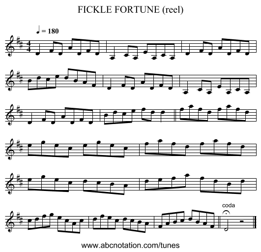 FICKLE FORTUNE (reel) - staff notation