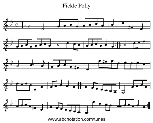 Fickle Polly - staff notation