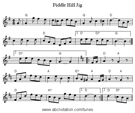 Fiddle Hill Jig - staff notation