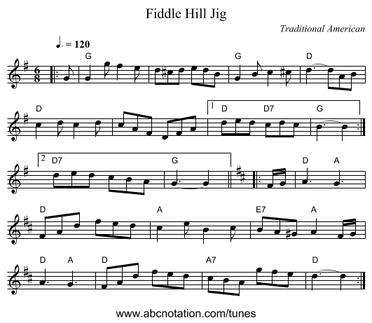 Fiddle Hill Jig - staff notation