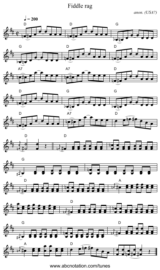 Fiddle rag - staff notation