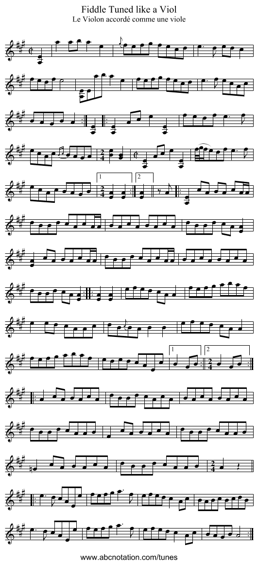 Fiddle Tuned like a Viol - staff notation