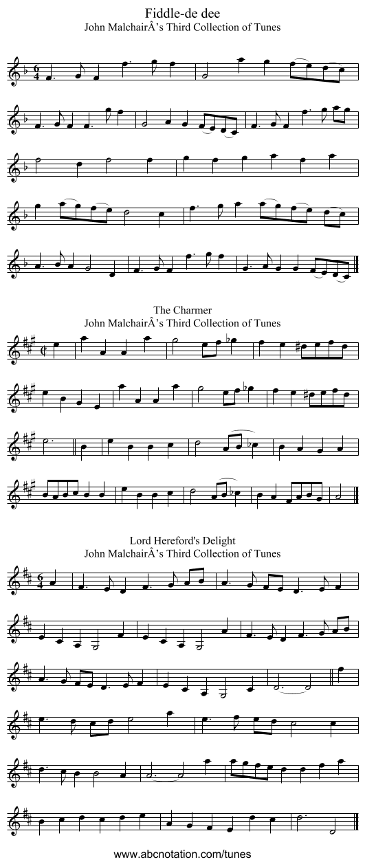 Fiddle-de dee - staff notation
