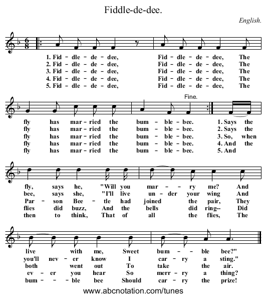 Fiddle-de-dee. - staff notation