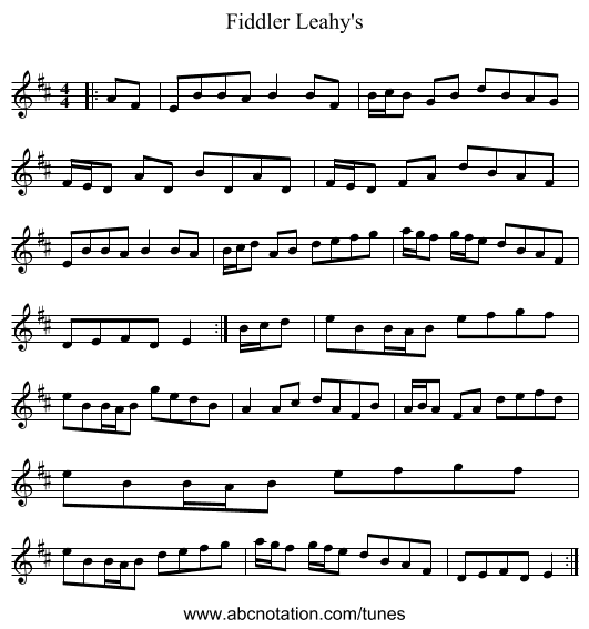 Fiddler Leahy's - staff notation