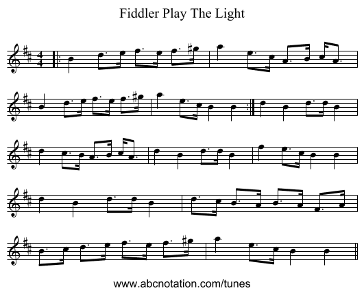 Fiddler Play The Light - staff notation