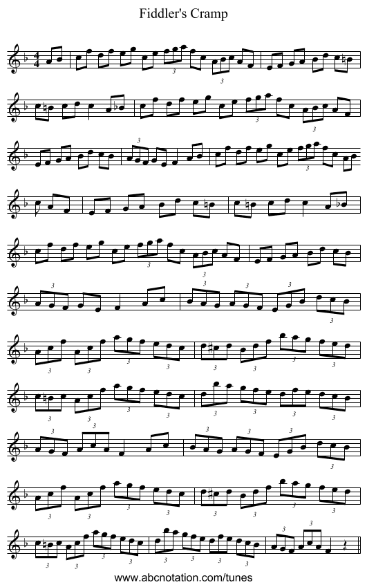 Fiddler's Cramp - staff notation