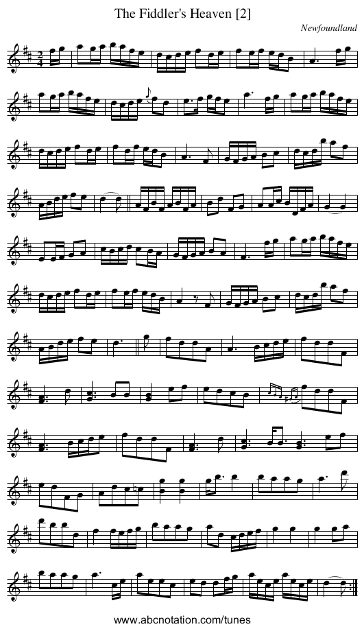 Fiddler's Heaven [2], The - staff notation