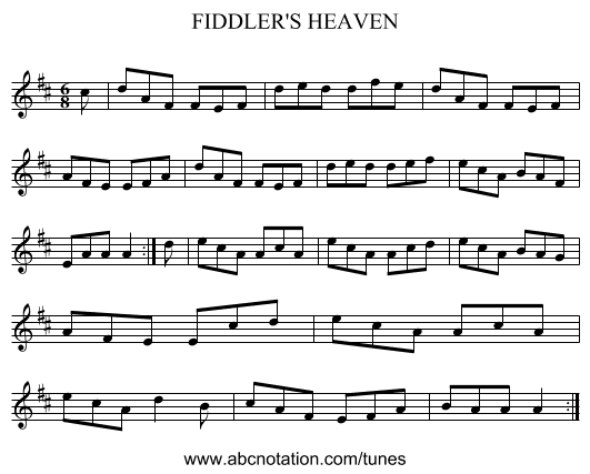 FIDDLER'S HEAVEN - staff notation