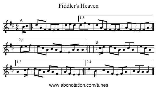 Fiddler's Heaven - staff notation
