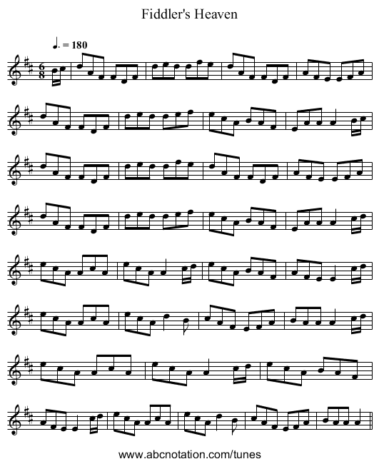 Fiddler's Heaven - staff notation